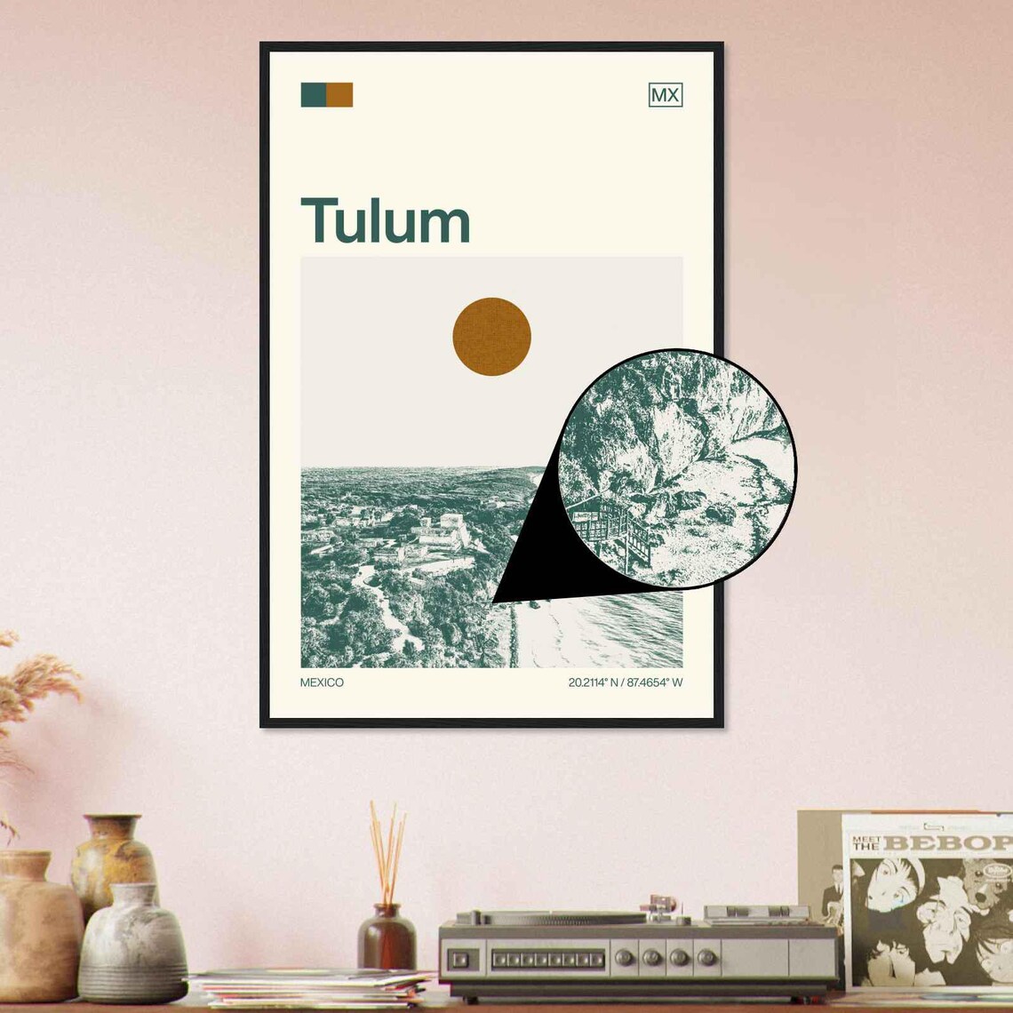 Tulum Mexico Caribbean Coast Aerial Vintage Style Travel Poster - Image 4