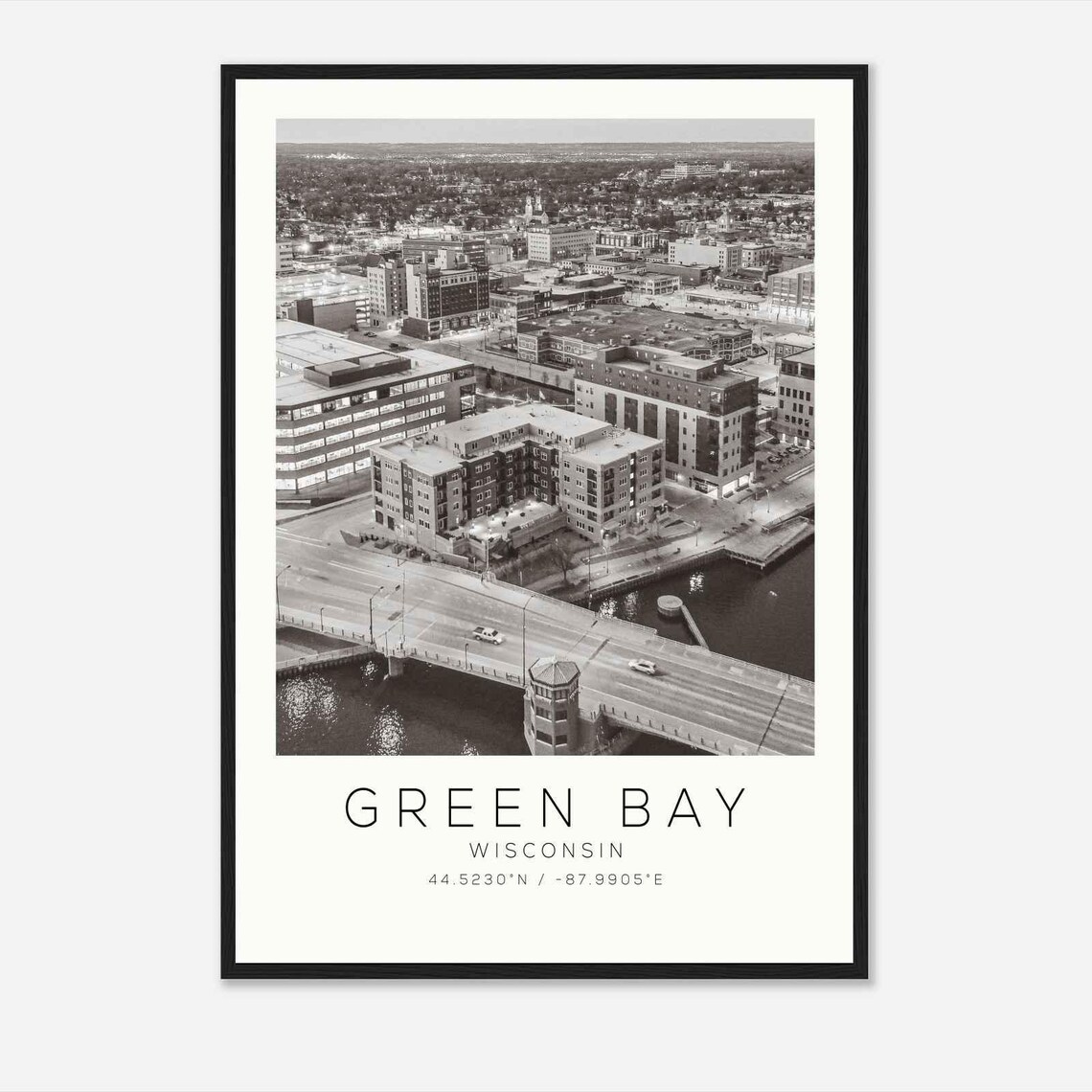 Green Bay Wisconsin Aerial Night Downtown River Bridge Photo Poster