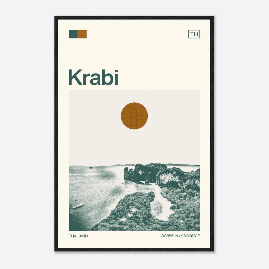 Krabi Thailand Limestone Karsts Beach Coastline Duotone Travel Poster