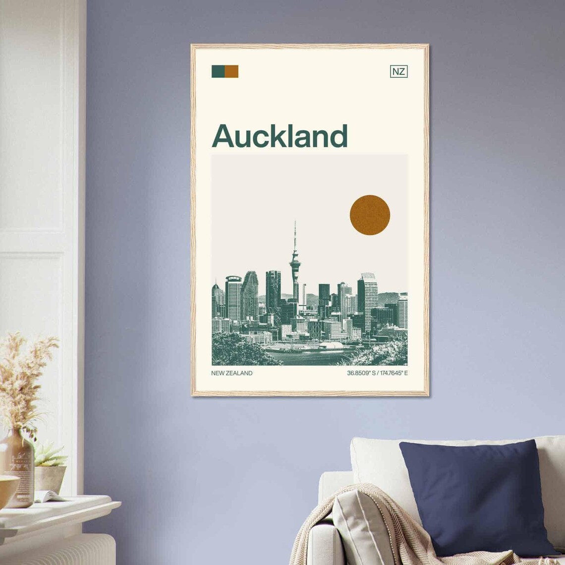 Auckland New Zealand Sky Tower Skyline Duotone Travel Poster - Image 2