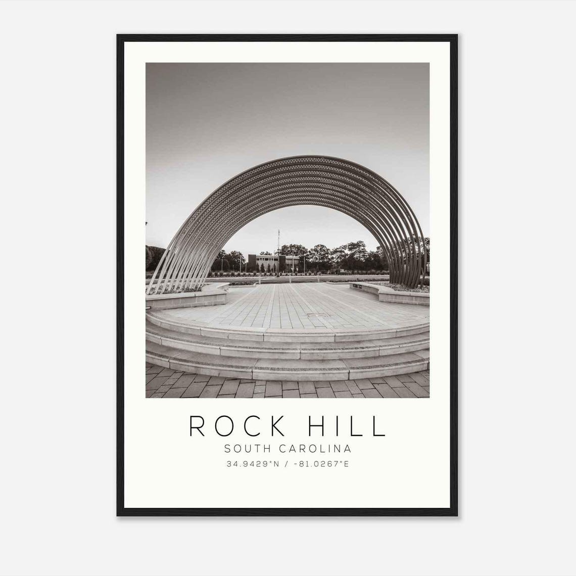 Rock Hill South Carolina Modern Arch Black and White Photo Poster