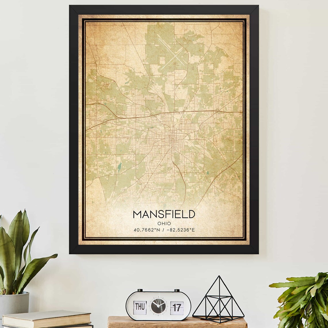 Vintage Mansfield Ohio City Street Map Hometown Gift Wall Poster