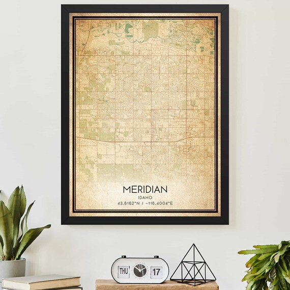 Meridian Idaho Vintage Style City Map Poster With GPS Coordinates