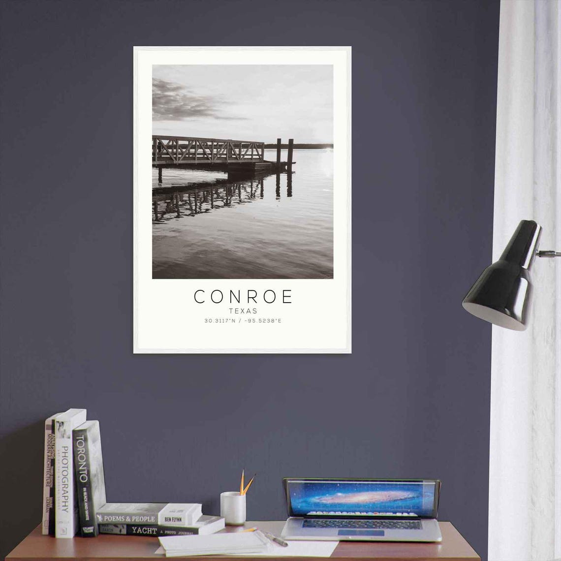 Conroe Texas Lake Pier Sunset Calm Water Reflection Photo Poster - Image 3