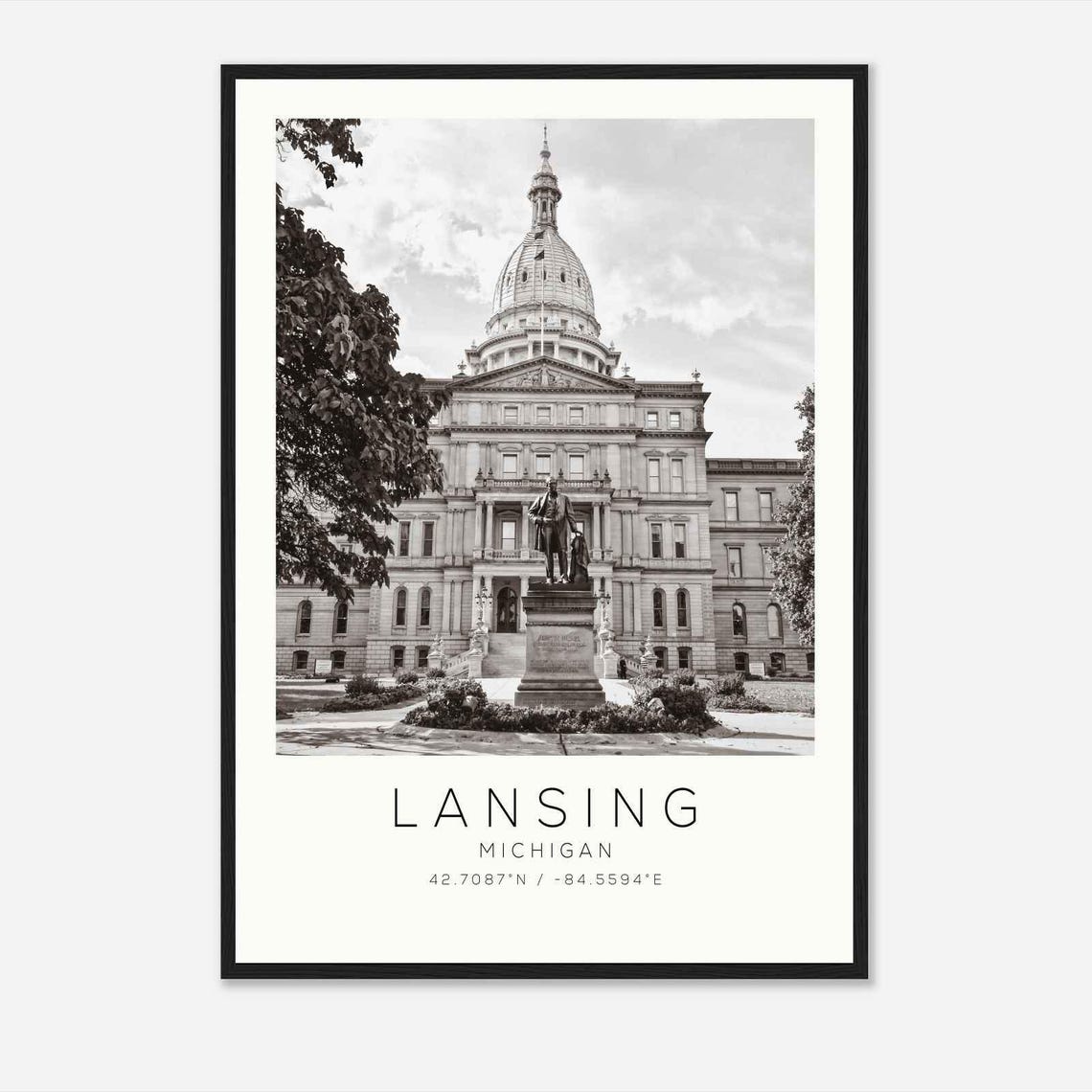 Lansing Michigan State Capitol Black And White Travel Photo Poster