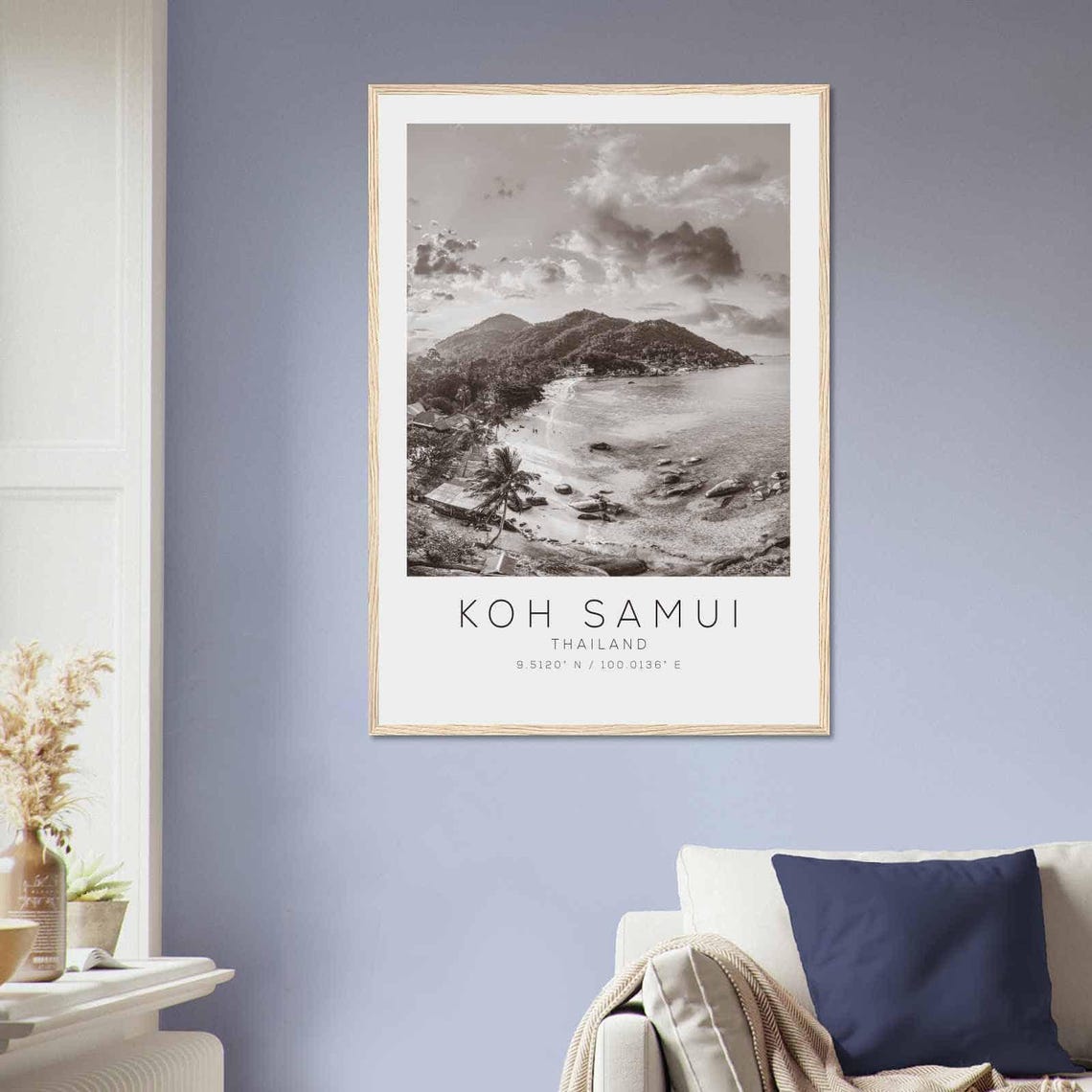 Koh Samui Thailand Black White Tropical Beach Island Bay Poster - Image 2