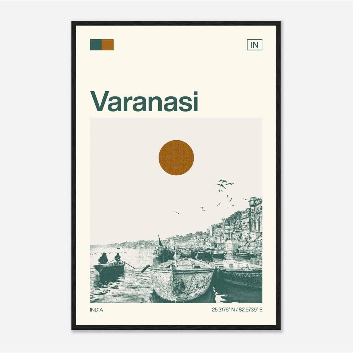 Varanasi India Ganges River Boats Ghats Vintage Travel Poster