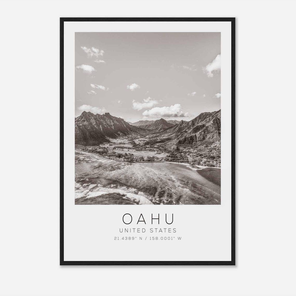 Oahu United States Travel Photo Poster Bw Oahu Travel Print Minimalist Travel Poster Print