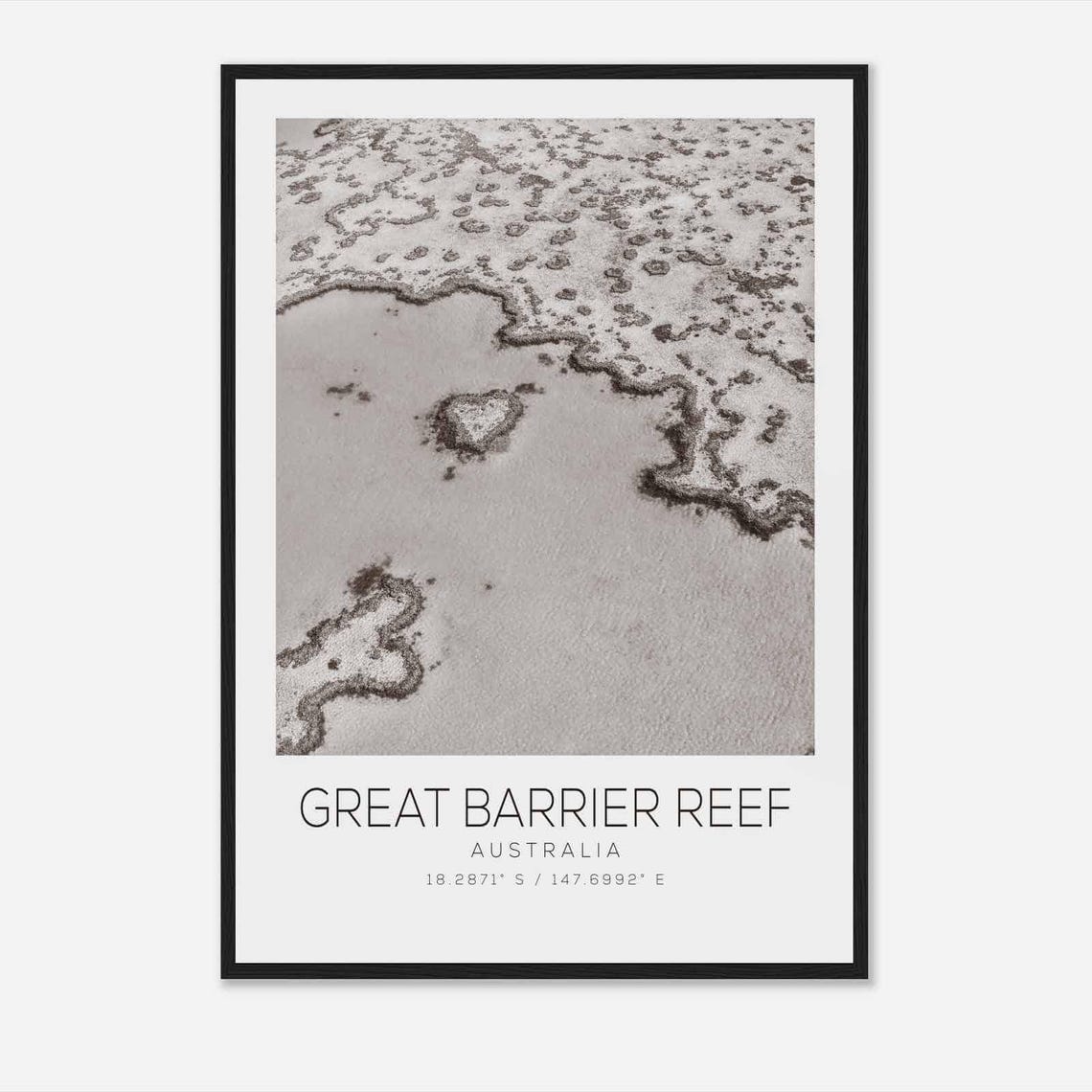 Great Barrier Reef Australia Aerial Heart Coral Reef Black Poster
