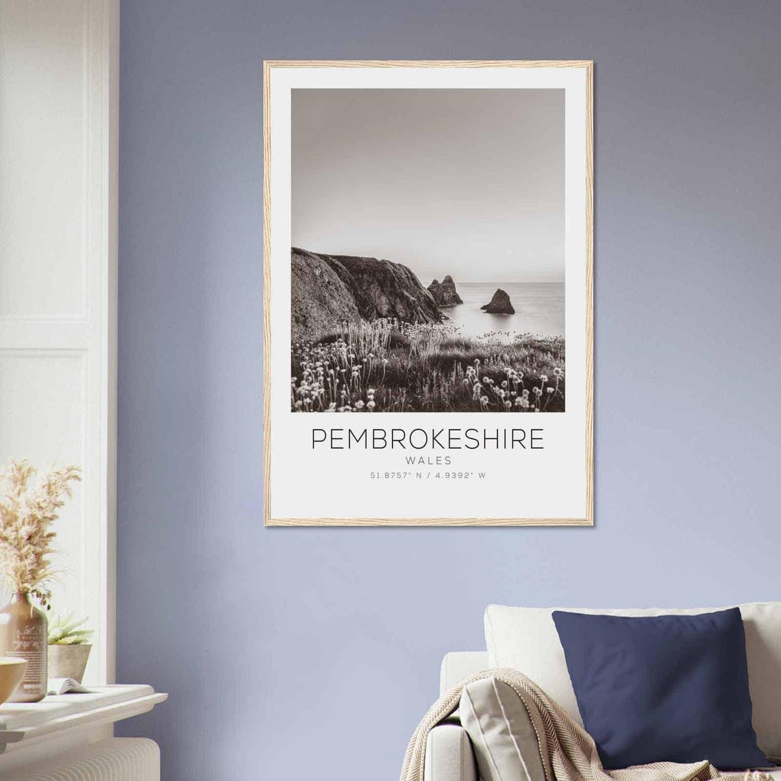 Pembrokeshire Wales Wild Coastal Cliffs Black White Photo Poster - Image 2
