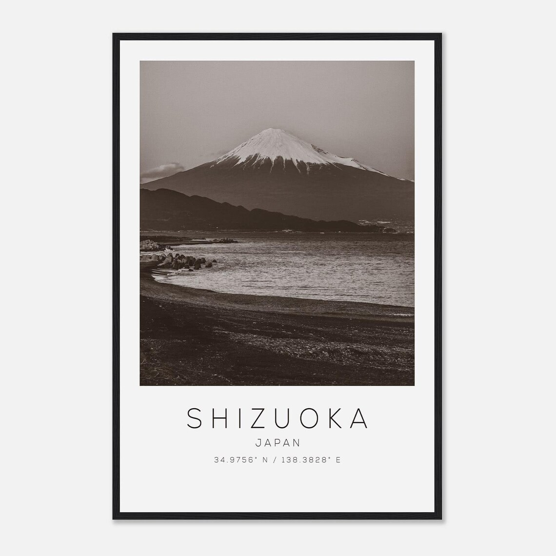 Mount Fuji Shizuoka Japan Black and White Travel Photo Poster