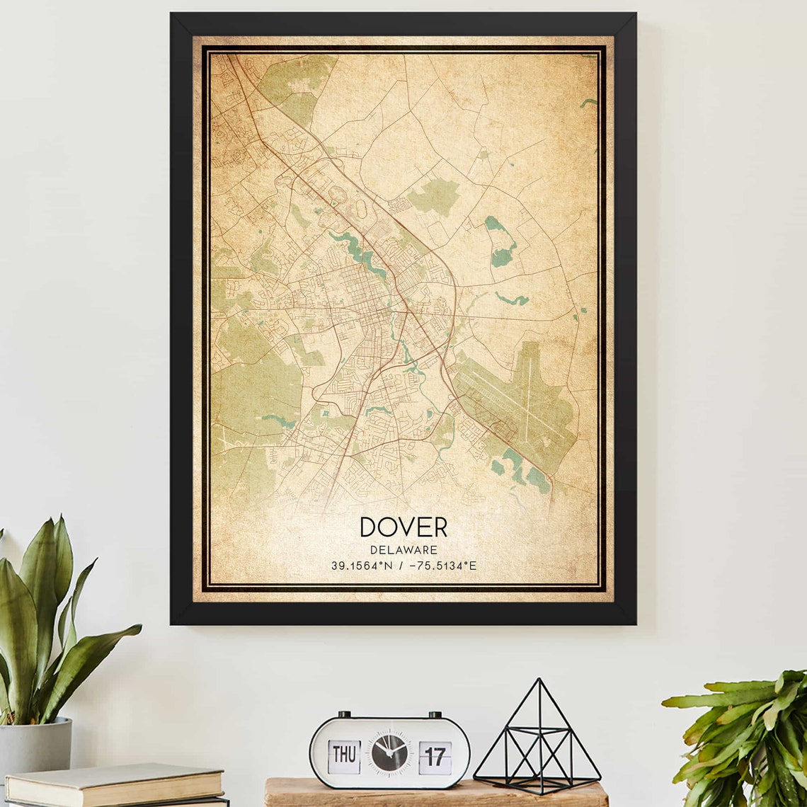 Dover Delaware Vintage Street Map with Coordinates Art Print