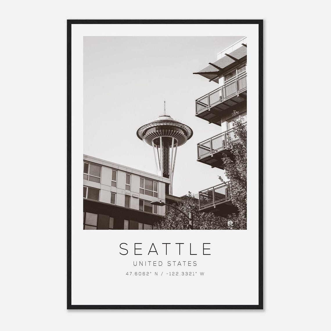 Seattle United States Travel Photo Poster Bw Print Minimalist