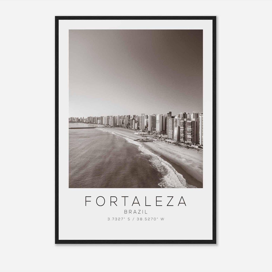 Fortaleza Brazil Beach Skyline Aerial Black and White Travel Poster