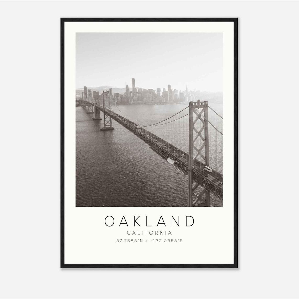 Oakland California Bay Bridge City Skyline Minimalist Travel Poster