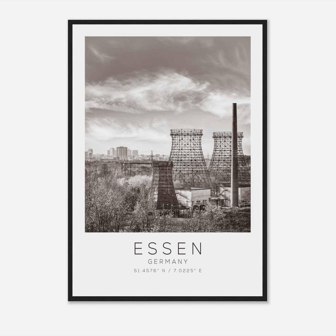 Essen Germany Industrial Heritage Black and White Travel Poster