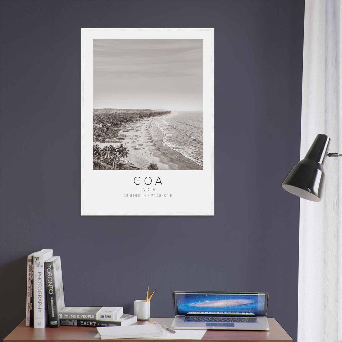 Goa India Black and White Beach Palm Coast View Travel Poster - Image 3