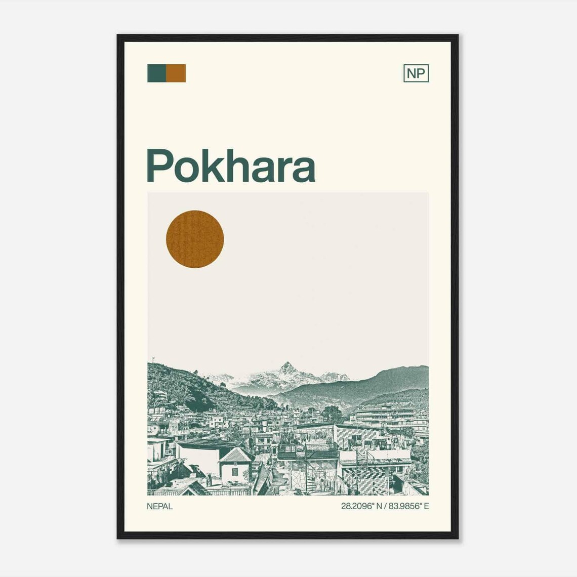 Pokhara Nepal Himalaya Mountain Town Minimalist Travel Poster