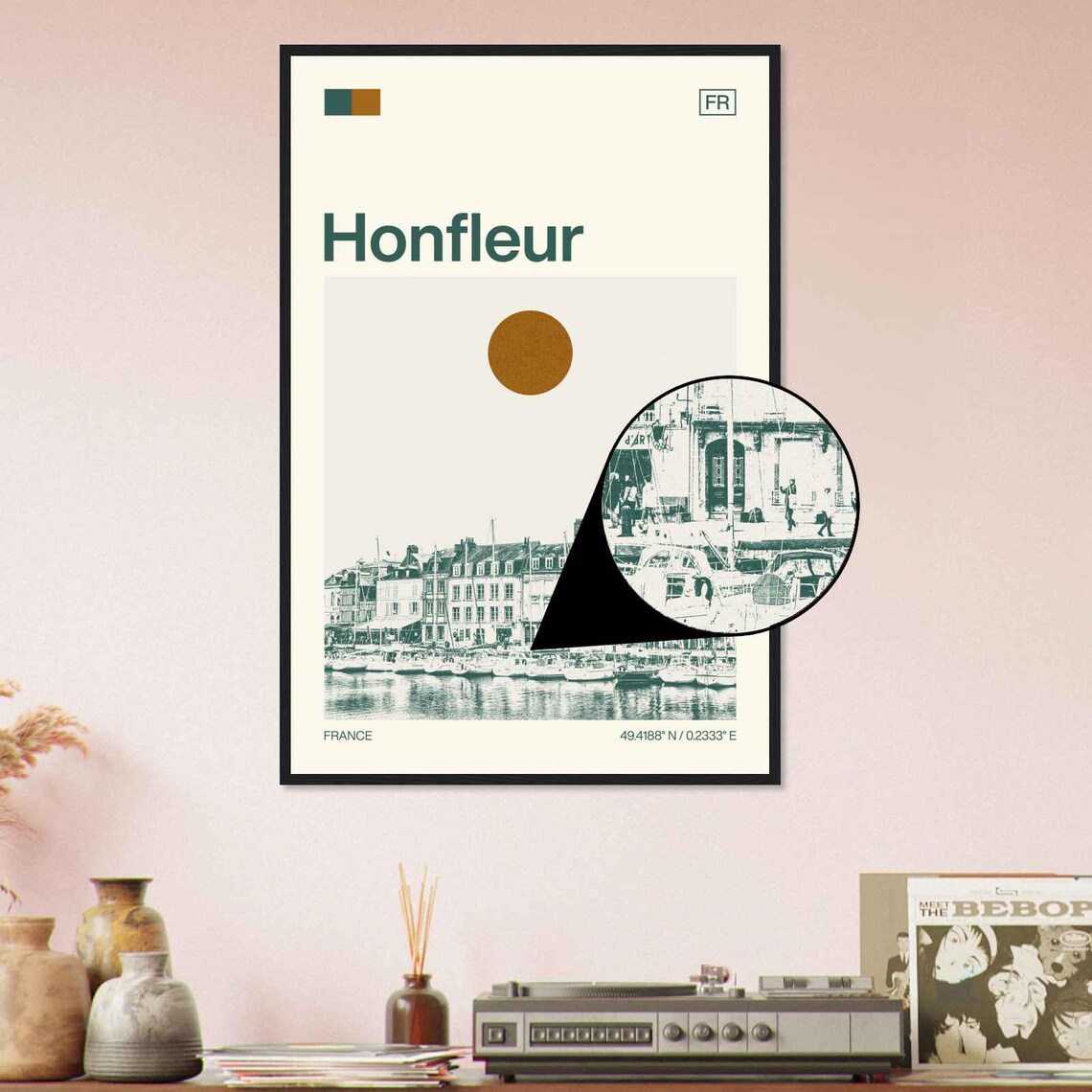 Honfleur France Harbor Sailboat Town Sun Minimalist Travel Poster - Image 4