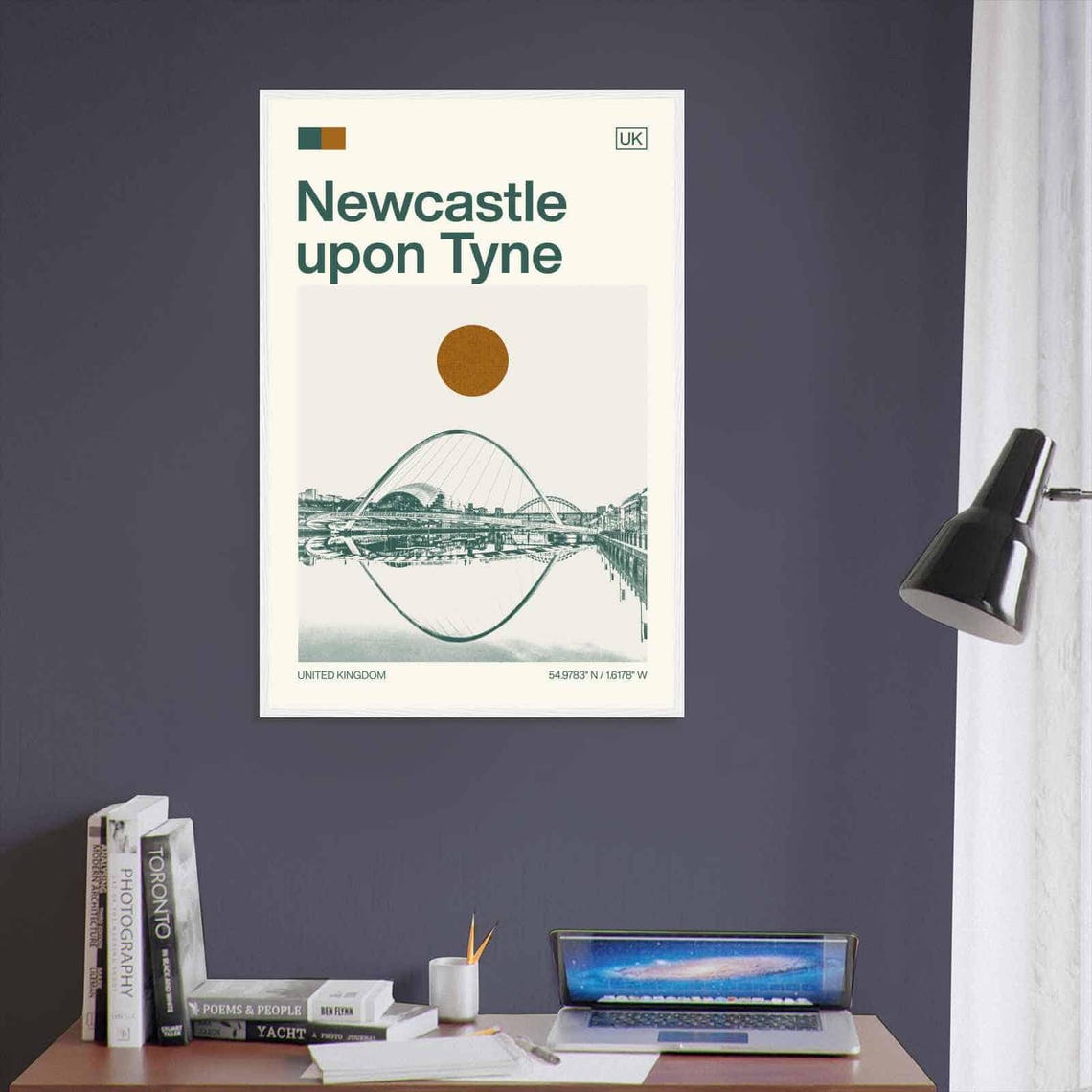 Newcastle upon Tyne UK Modern Minimalist River Bridge Art Poster - Image 3