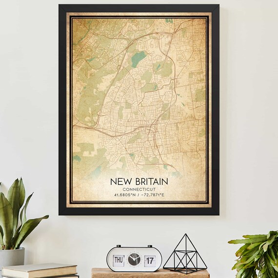 Vintage New Britain Connecticut Map Coordinates Home Decor Poster