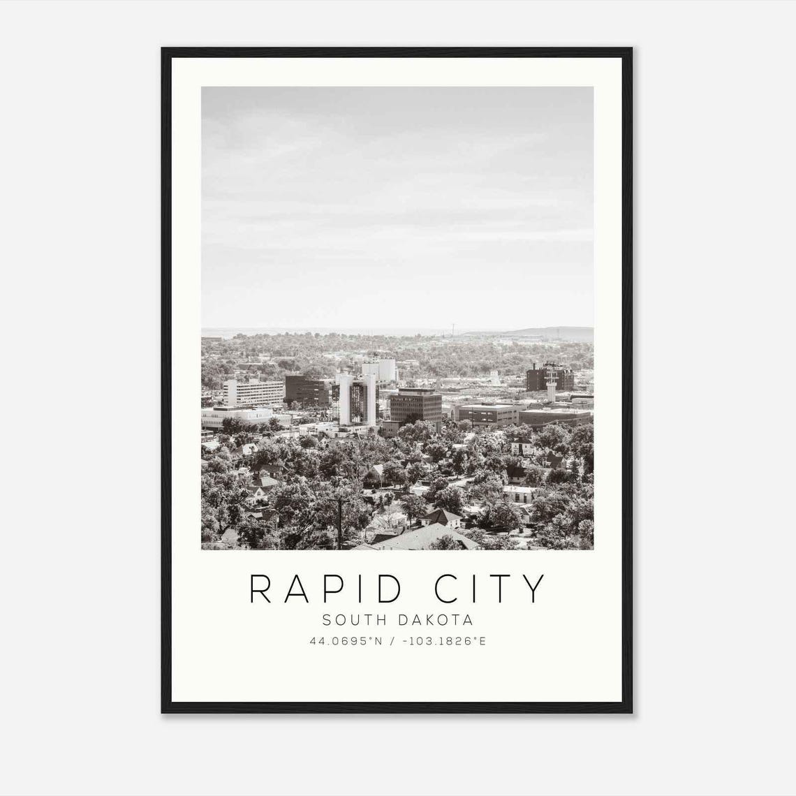 Rapid City South Dakota Cityscape Black and White Photo Poster