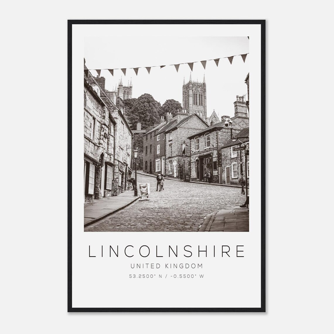 Lincolnshire England Black and White Minimalist Travel Photo Poster