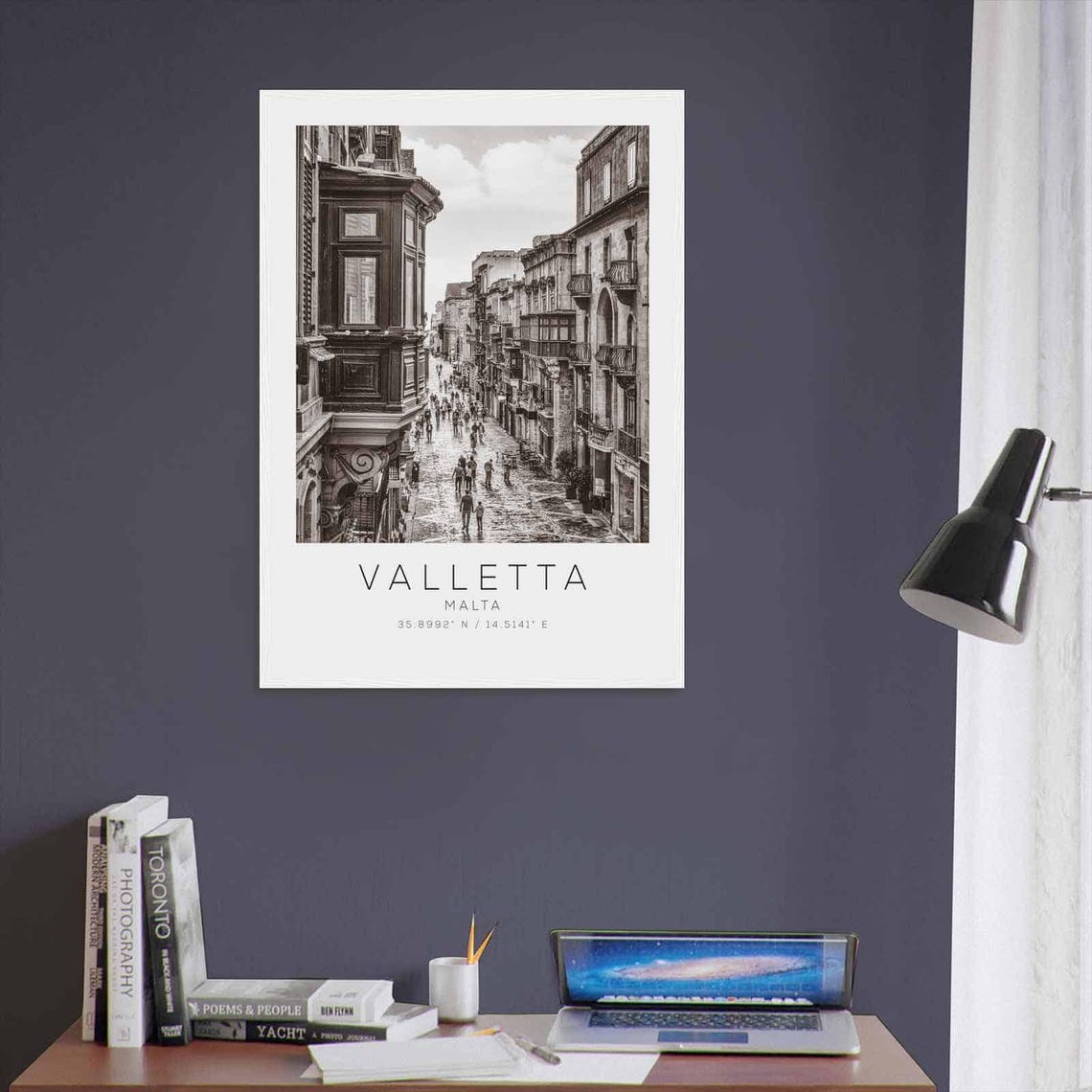Valletta Malta Historic Street Balconies Black and White Poster - Image 3