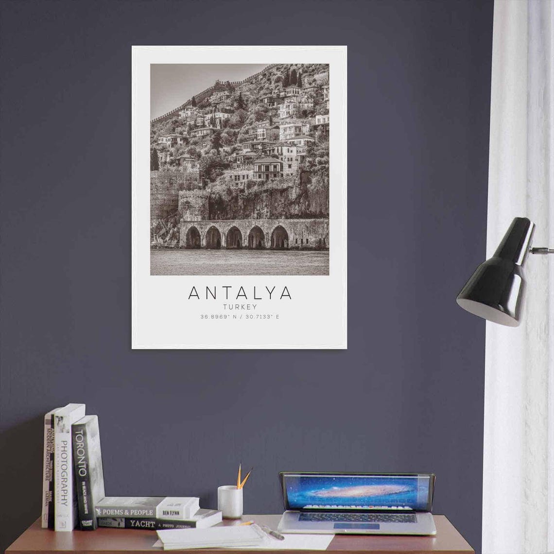 Antalya Turkey Black White Old Town Harbor Arches Travel Poster - Image 3