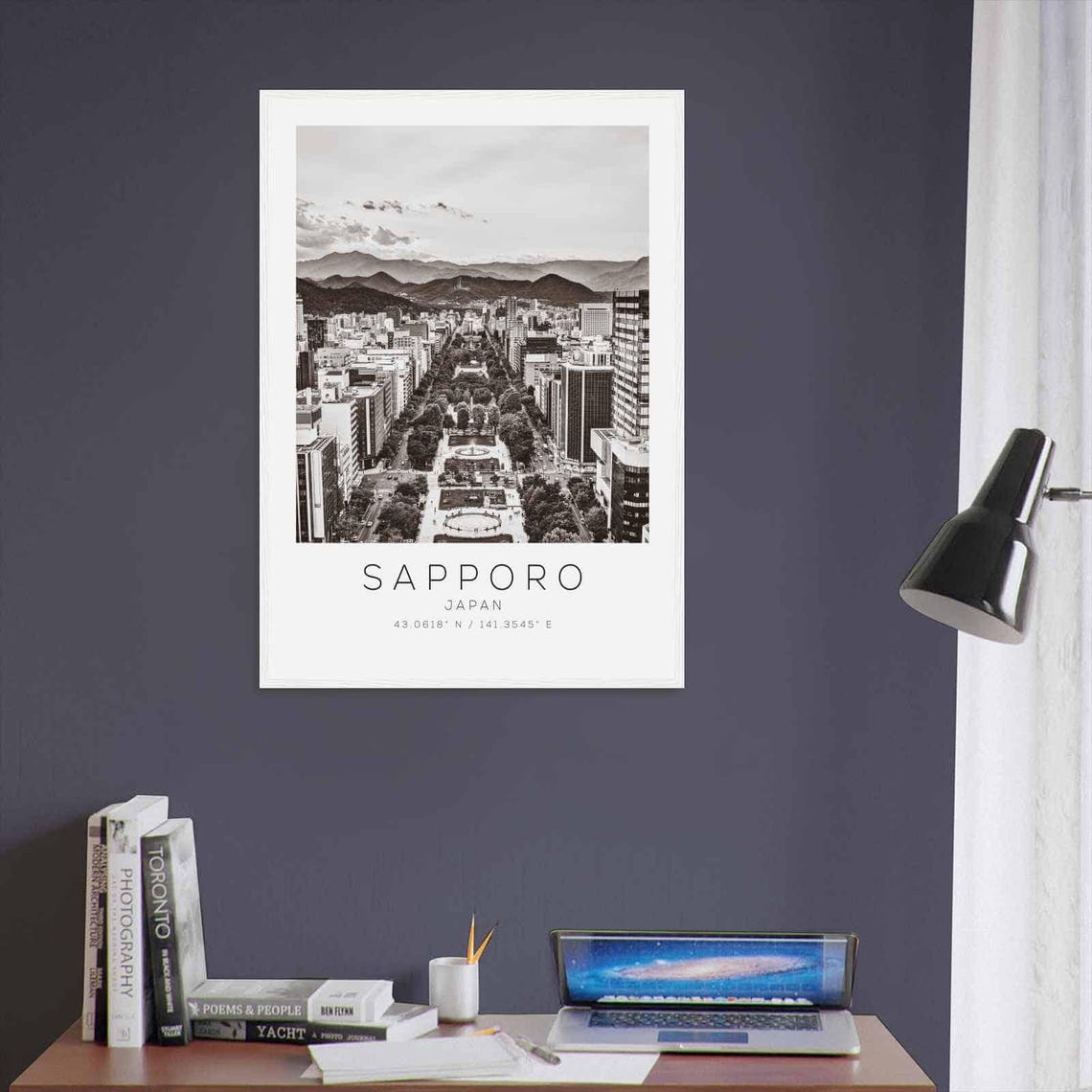 Sapporo Japan Odori Park Aerial View Black and White Travel Poster - Image 3