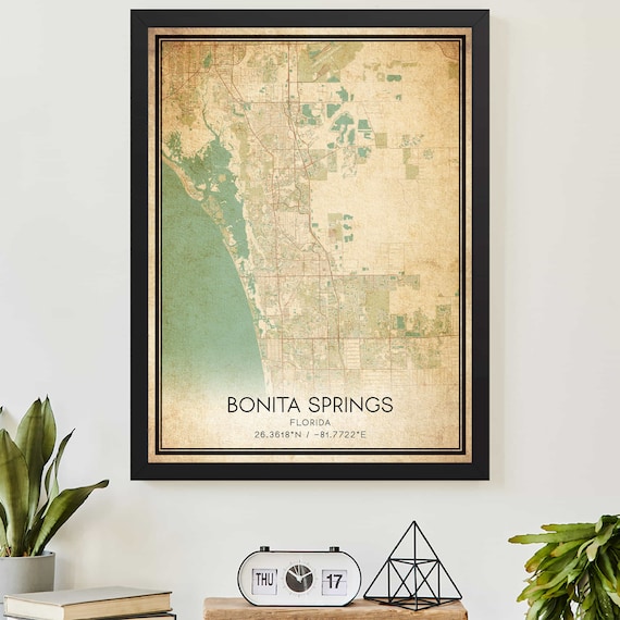 Bonita Springs Florida Vintage City Map Coordinates Minimalist Poster