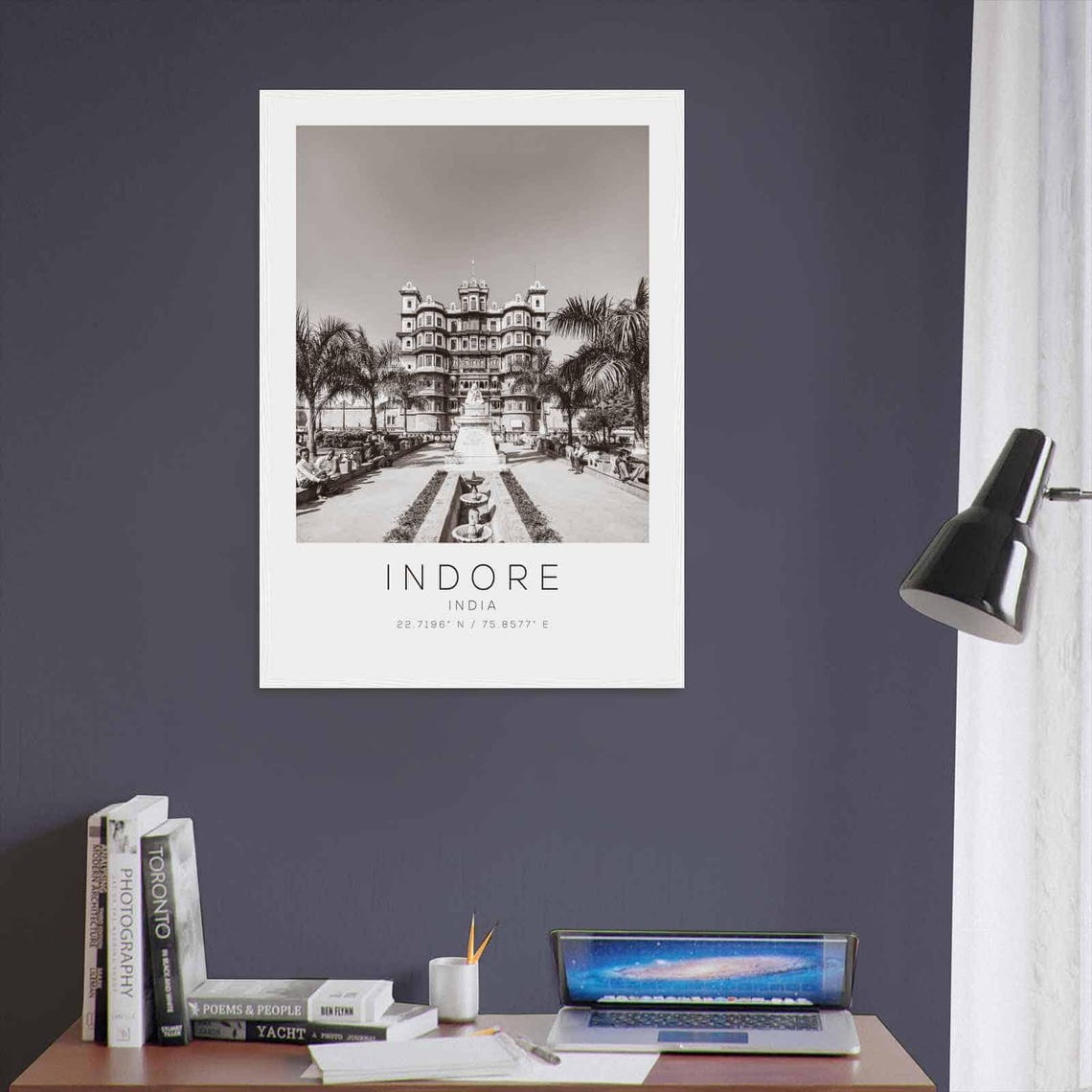 Indore India Rajwada Palace Courtyard Black and White Travel Poster - Image 3