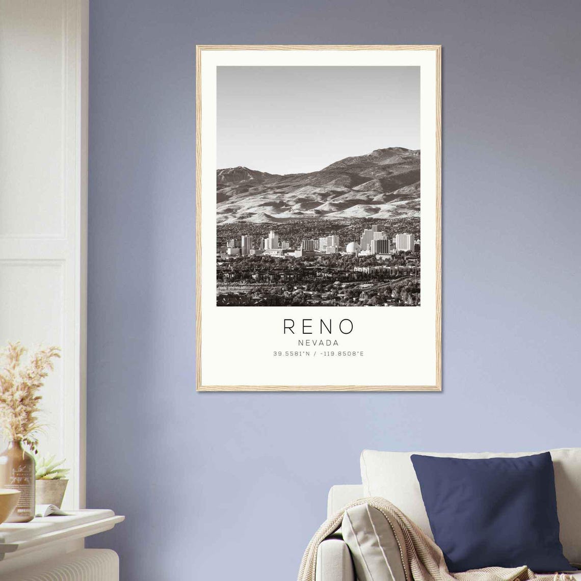 Reno Nevada City Mountain Skyline Black and White Photo Poster - Image 2