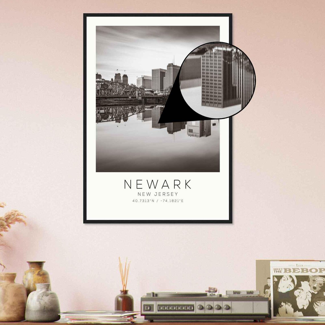 Newark New Jersey Skyline River Reflection Vintage Photo Poster - Image 4