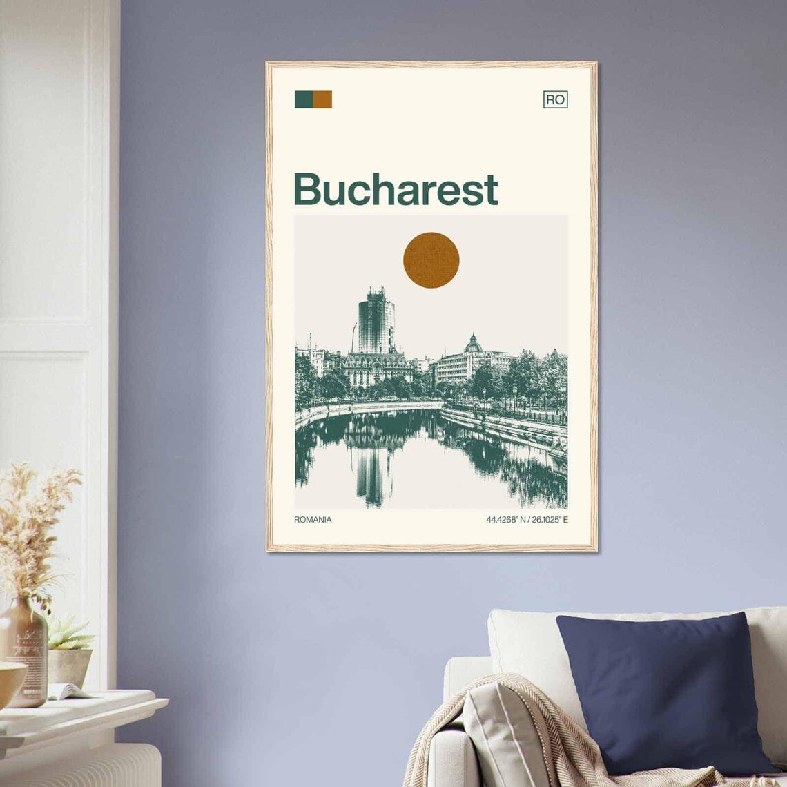 Bucharest Romania City Center Duotone View Art Travel Poster - Image 2