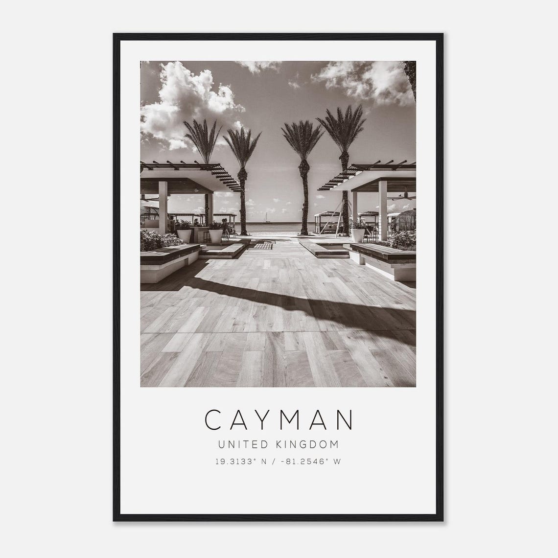 Cayman Beach Palm Trees Black And White Minimalist Photo Poster