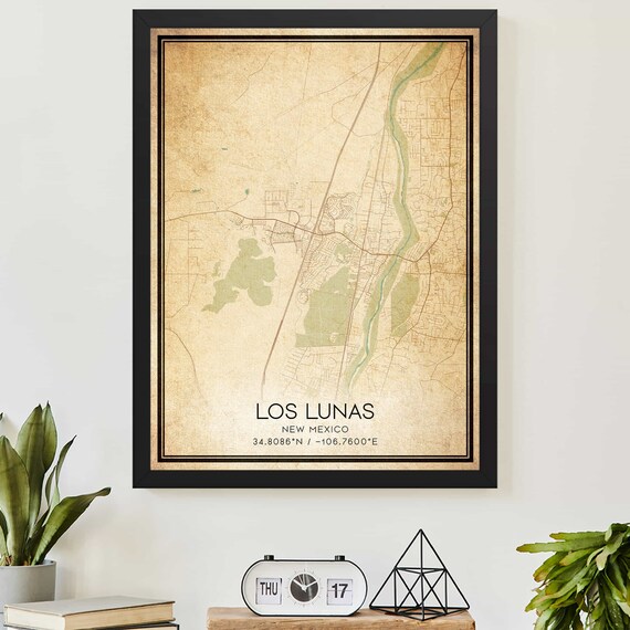 Los Lunas New Mexico Vintage Street City Map Coordinates Poster