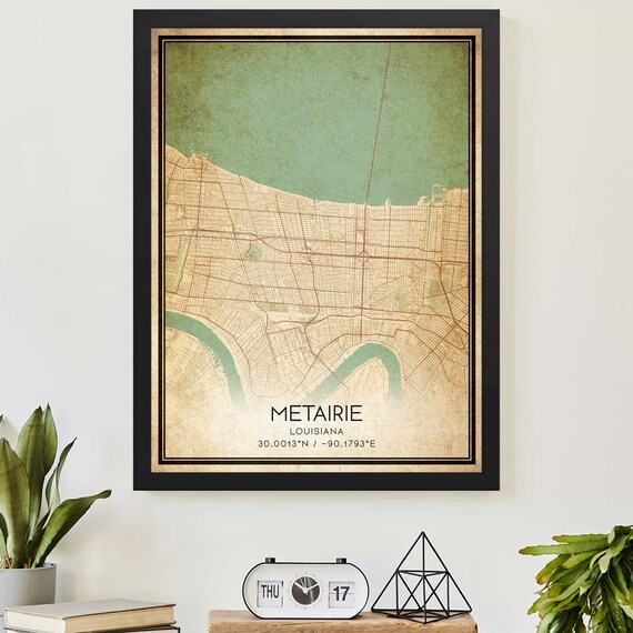 Metairie Louisiana Vintage City Map Coordinates Minimalist Poster