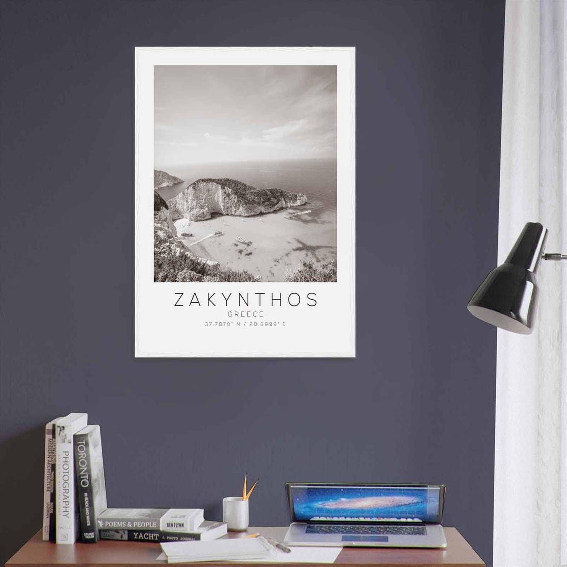 Zakynthos Greece Shipwreck Cove Navagio Black White Photo Poster - Image 3