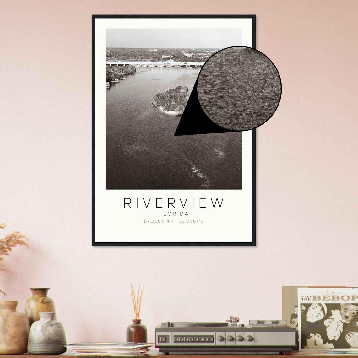 Riverview Florida River Island Aerial Black and White Photo Poster - Image 4