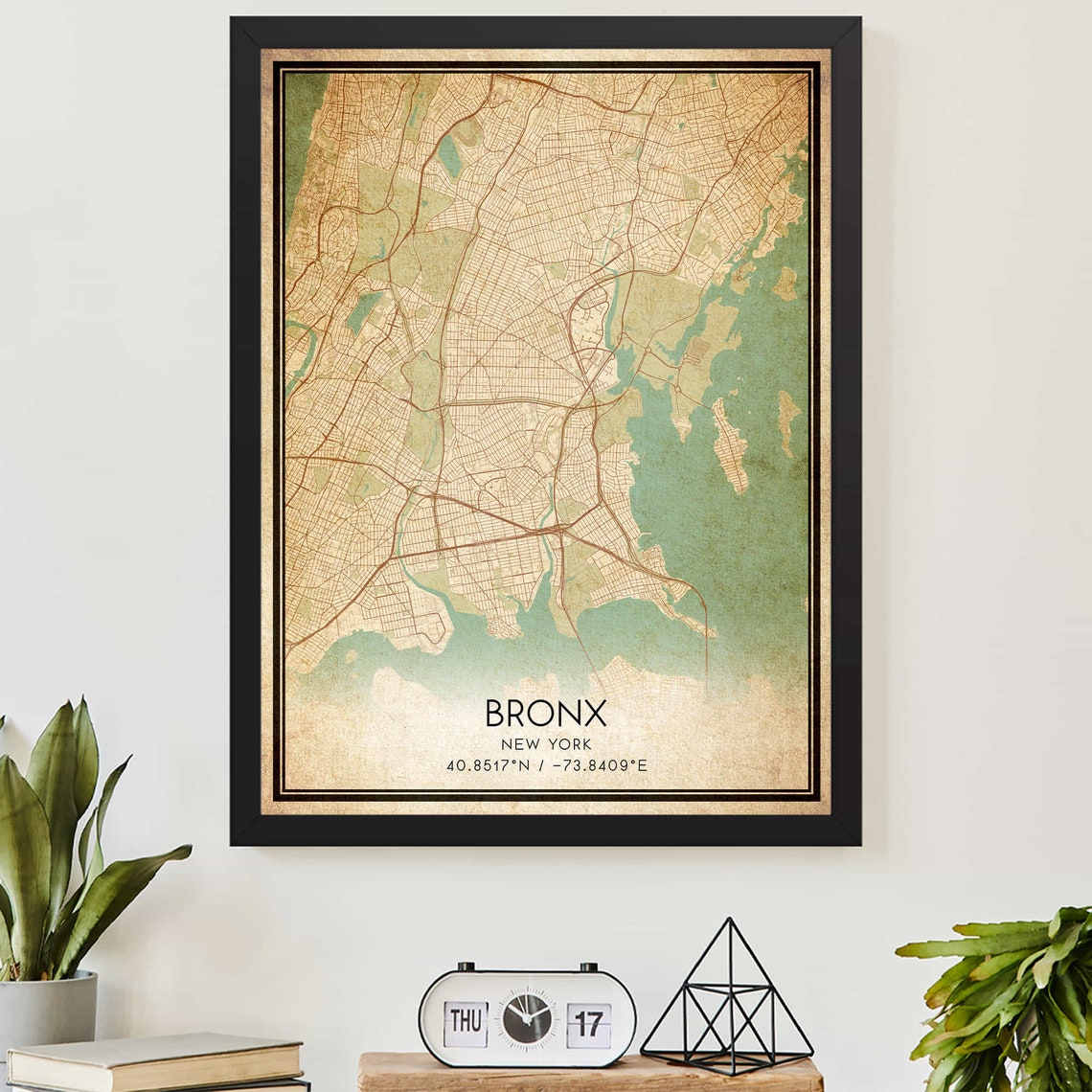 Bronx New York Vintage City Map Borough Street Plan Wall Art