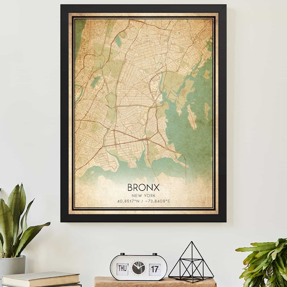 Bronx New York Vintage City Map Borough Street Plan Wall Art