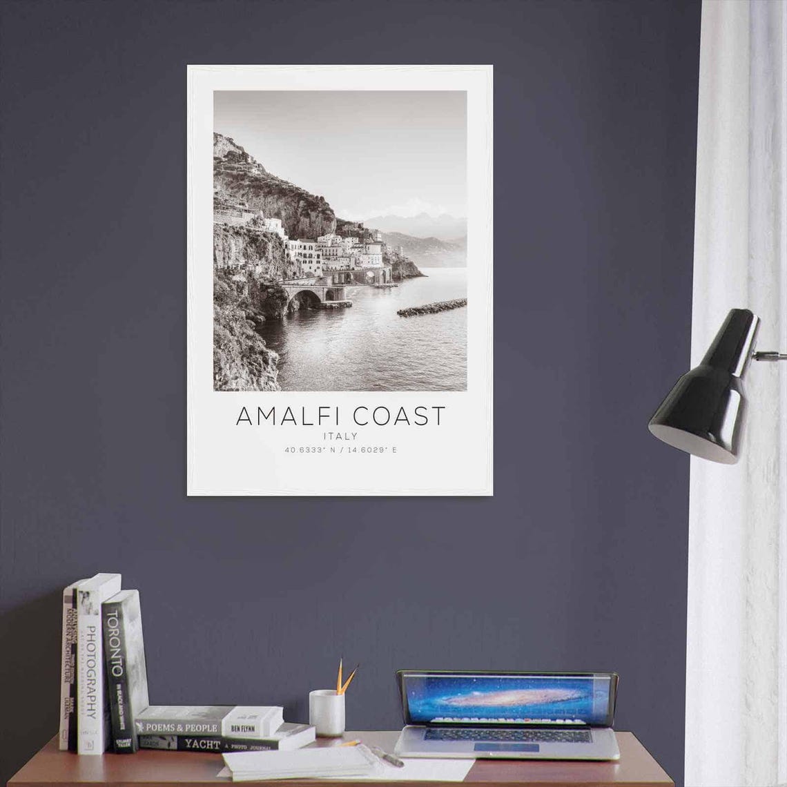 Amalfi Coast Italy Black White Cliffside Village Seascape Poster - Image 3