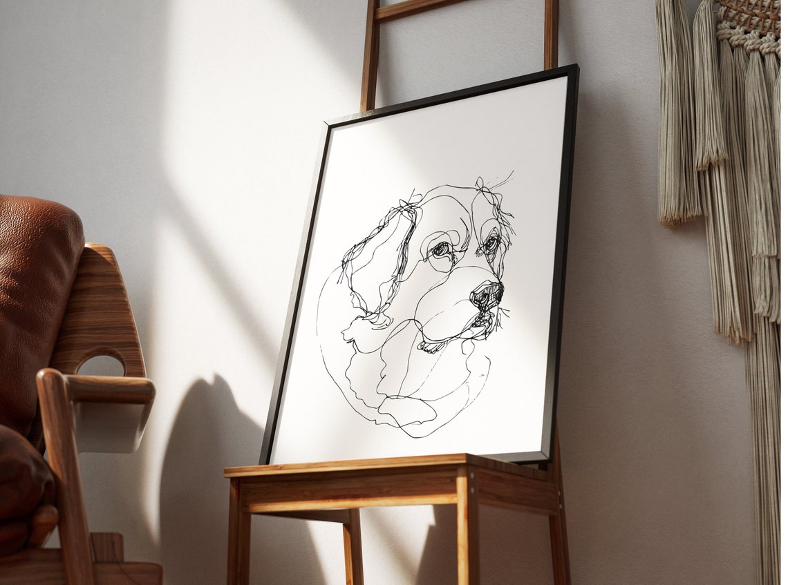 Bernese Mountain Dog Head Three Quarter View Loose Sketch Line Poster - Image 2