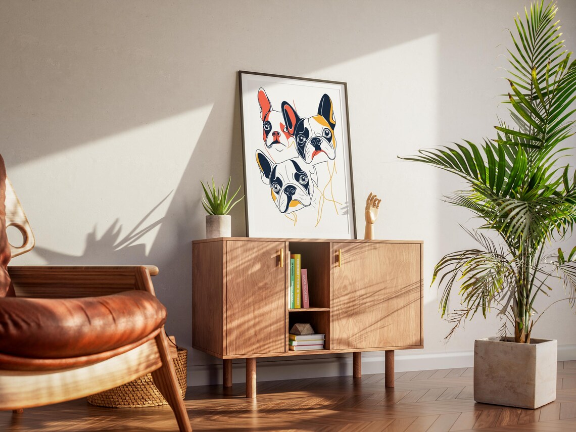 Retro Boston Terrier Wall Art Abstract Dog Print Matisse Bold Line Drawing Eclectic Modern Decor Living Room Maximalist Kitchen Print - Image 3