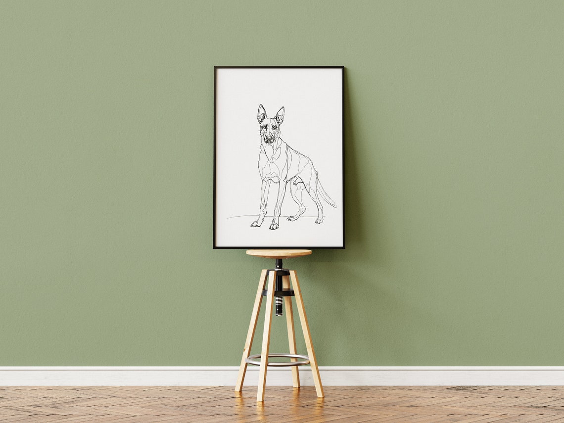 Belgian Malinois Standing Tall Minimalist Line Drawing Art Poster - Image 3