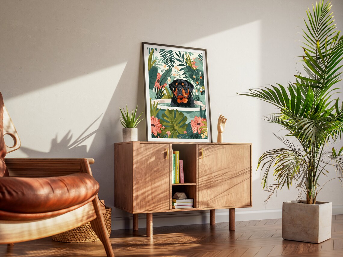 Rottweiler Boho Jungle Bathtub Art Print - Image 2
