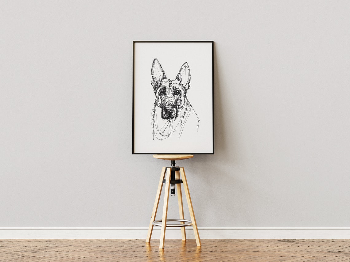 German Shepherd Head Alert Intense Dynamic Sketch Portrait Poster - Image 2