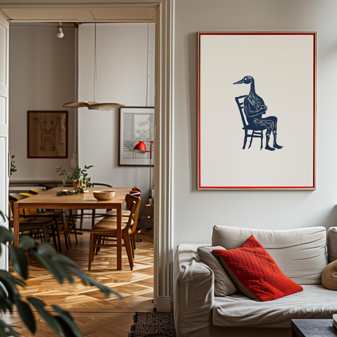 Quirky Goose With Coffee Retro Kitchen Art Print - Image 3
