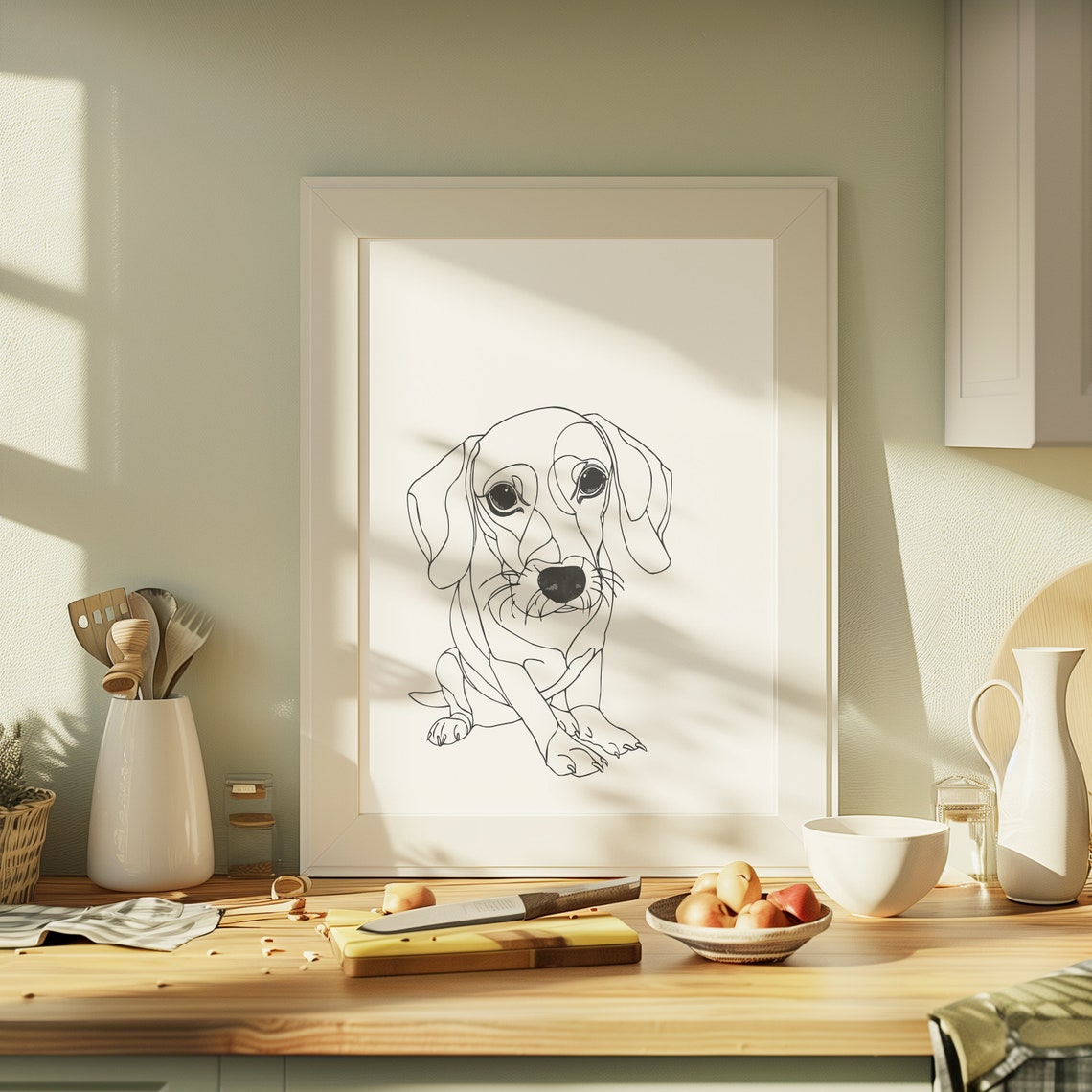 Beagle Puppy Sitting Cute Playful Minimal Line Drawing Art Poster - Image 2